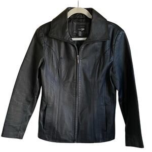 East 5th Genuine Leather Jacket Zip Up Lined Pockets Size Small Tailored Y2K